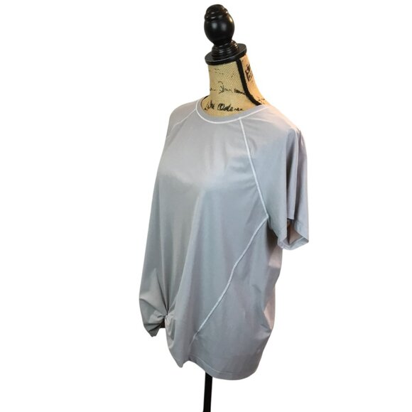 Athleta Womens Large Light Gray Short Sleeve Knot Front Activewear Top Nylon/Spa - Picture 2 of 7